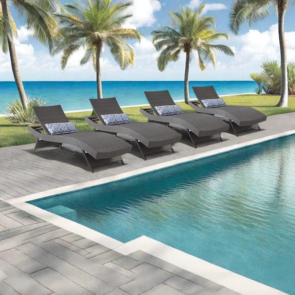 Brown All-Weather Adjustable Resin Wicker Outdoor Chaise Lounge (Set of 4)
