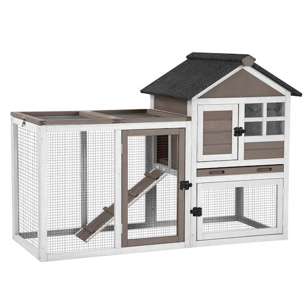 aivituvin 2-Story Big Bunny Cage with No Leak Tray, Outdoor Indoor Rabbit Hutch House with Waterproof Roof