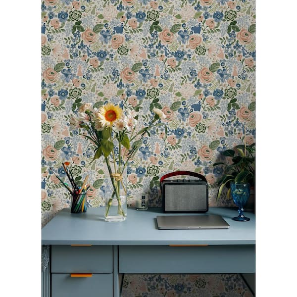Disney Princess Blue Watercolor Floral Peel and Stick Wallpaper