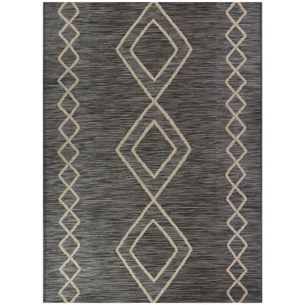 Edwin Dark Brown 5 ft. x 7 ft. Diamond Flatweave Indoor/Outdoor Patio Area Rug