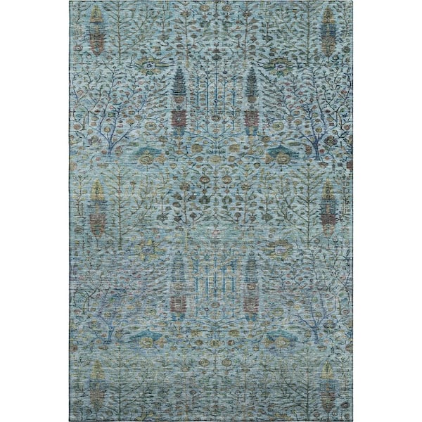 Mayfield Premium Machine Washable Abstract AMF2053 Teal 5 ft. x 7 ft. 6 in. Area Rug