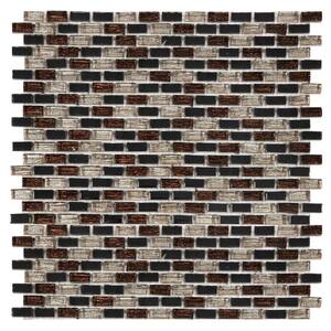 Micro Brick Fall Brown Backsplash 3.93 in. x 4.33 in. Brick Joint Gloss Glass Mosaic Wall Tile Sample (0.11 sq. ft./Ea)