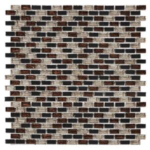 Micro Brick Fall Brown Backsplash 11.97 in. x 11.97 in. Brick Joint Gloss Glass Mosaic Wall Tile (1.00 sq. ft./Each)