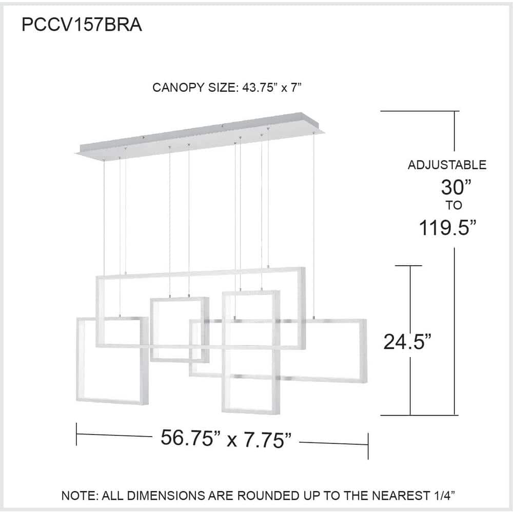 Brushed Aluminum LED Linear Chandelier with Geometric Frames