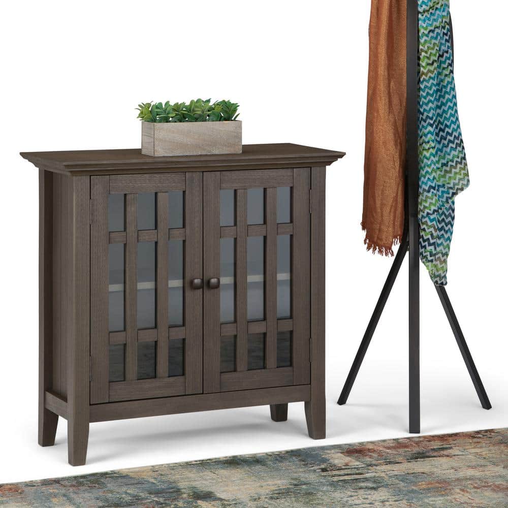 Farmhouse Gray Wood Low Media Cabinet with Glass Doors