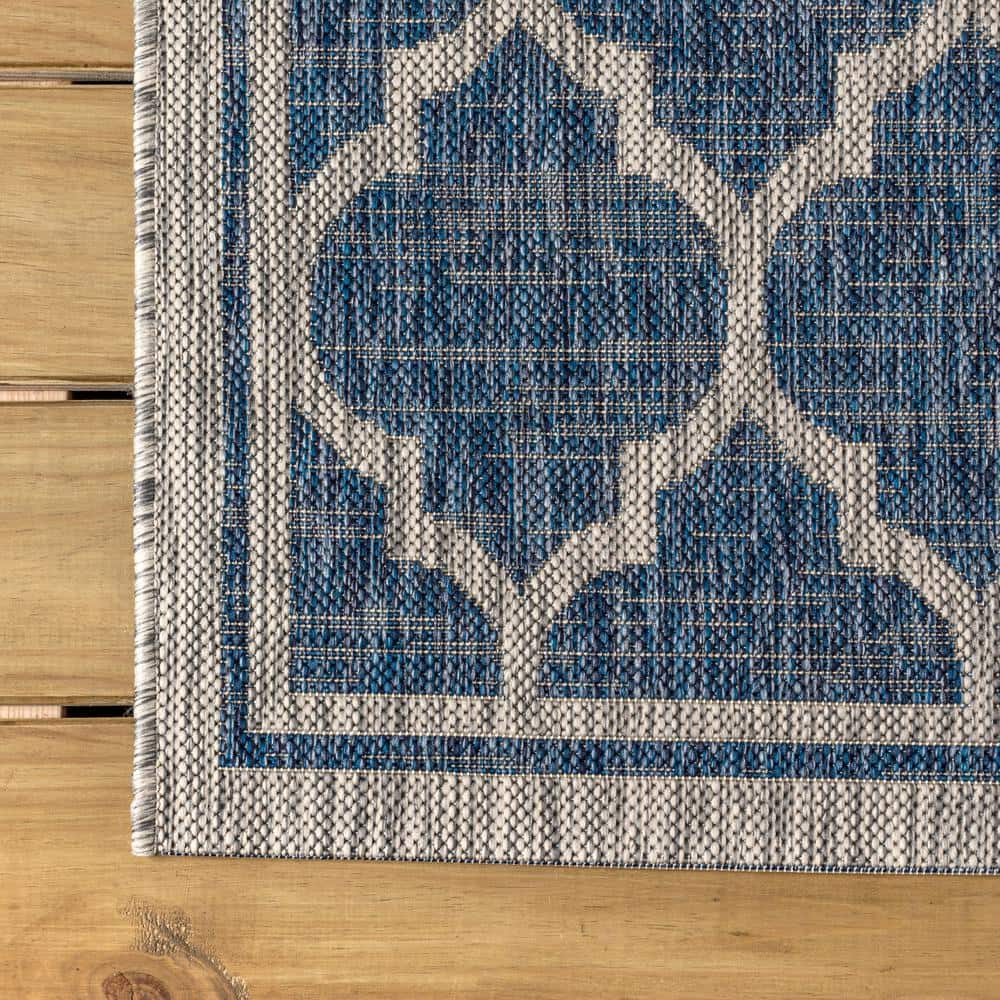 Navy & Gray Synthetic Geometric Square Indoor/Outdoor Rug - 5'