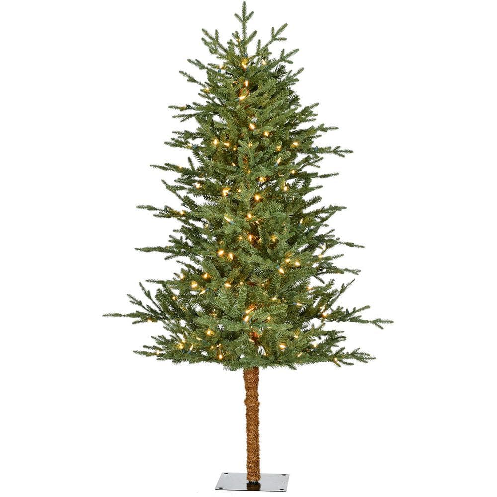 5 ft. Green Alpine Artificial Porch Christmas Tree with Warm White LED Ligh