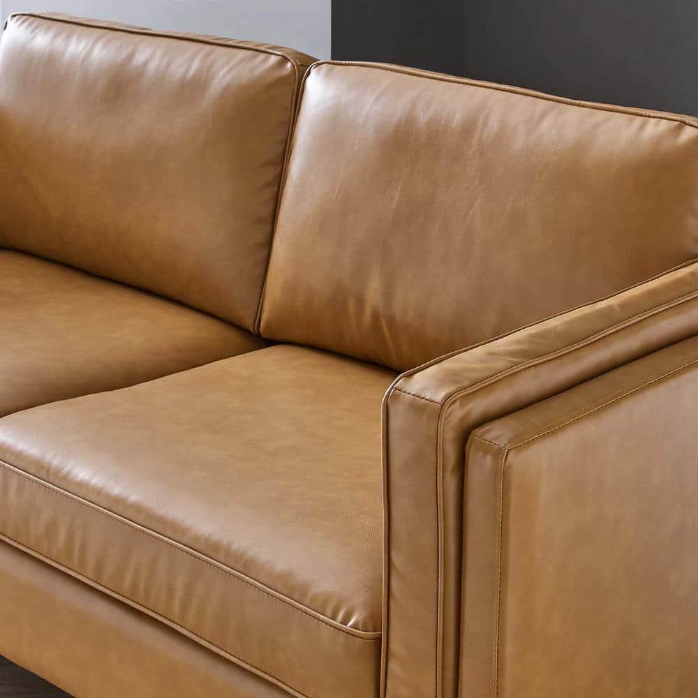Kaiya Tan Faux Leather Sofa with Gold Metal Legs