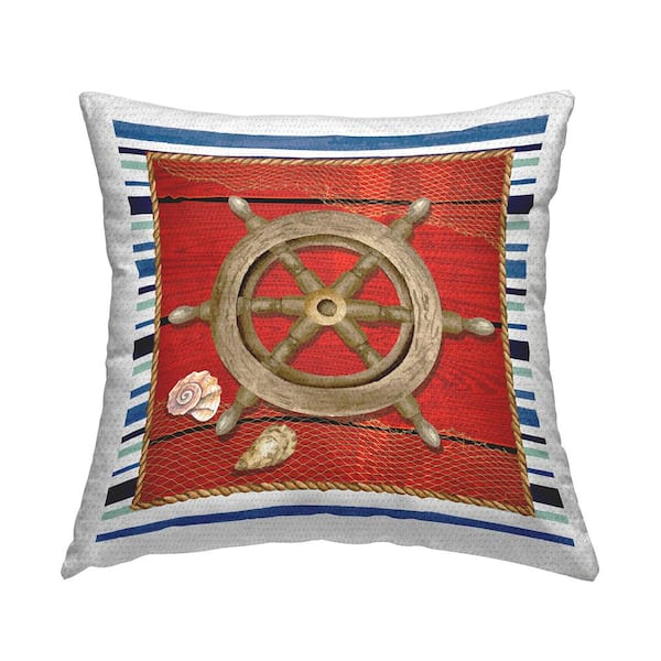 Stupell Industries Nautical Helm Marine Life Boat Red Square Outdoor Throw Pillow