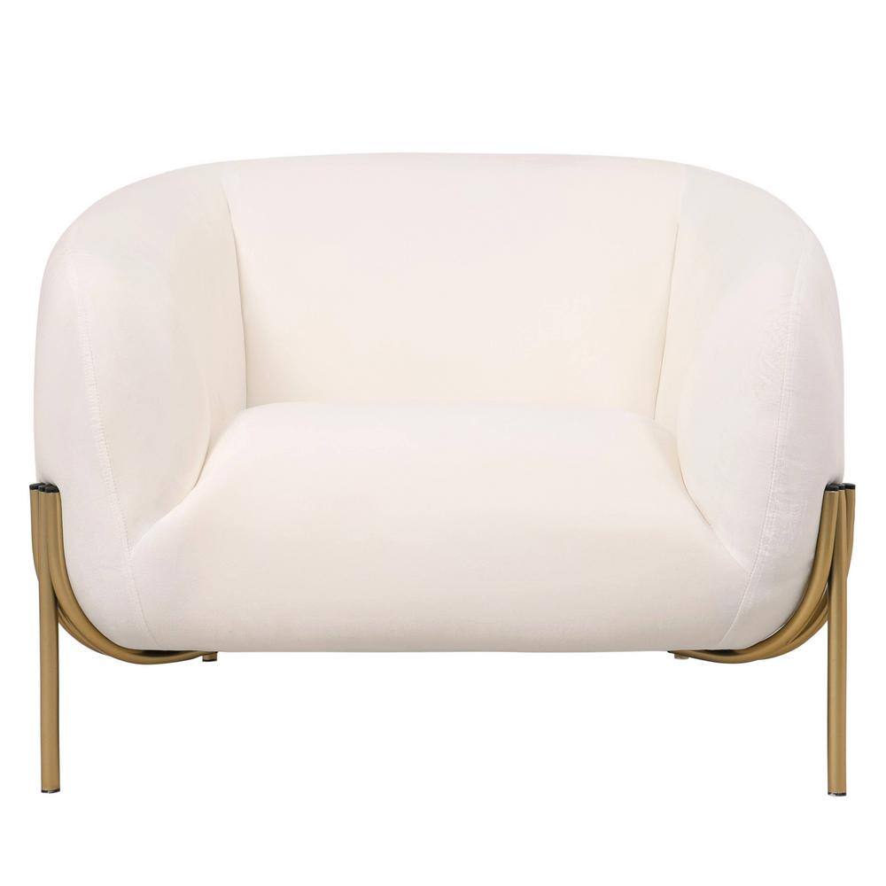 White Velvet Accent Chair with Gold Metal Legs