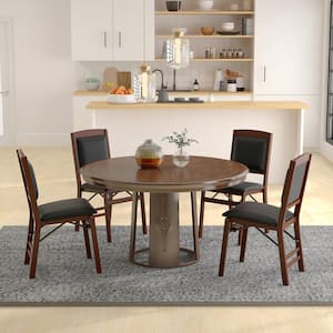 Black and Brown Folding Dining Chairs Foldable Chairs with PVC Padded Seat and High Backrest Set of 2