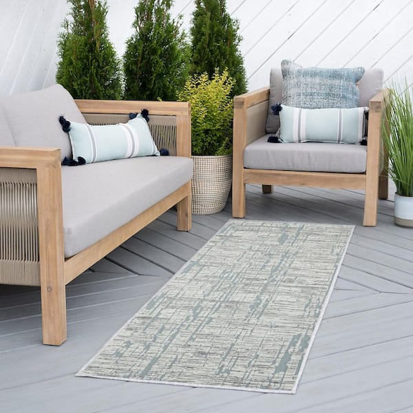 Breeze Stripe Blue 2 ft. x 8 ft. Indoor/Outdoor Runner Rug
