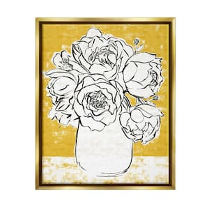 Peony Sketch Bouquet Contrasted Distressed Yellow by Annie Warren Floater Frame Nature Wall Art Print 17 in. x 21 in.