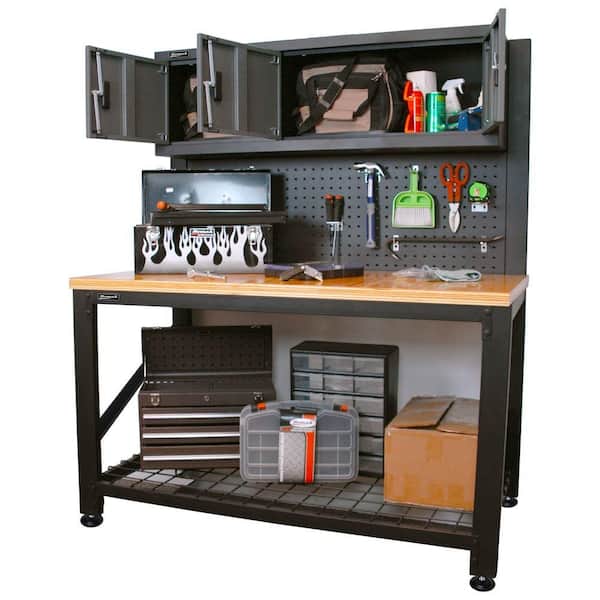 Homak Garage Series 5 ft. Industrial Steel Workbench with Cabinet Storage