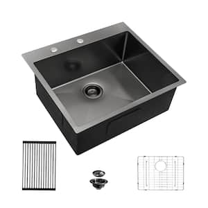 Gunmetal Black 16-Gauge Stainless Steel 28 in. Single Bowl Drop-In Kitchen Sink with Accessories