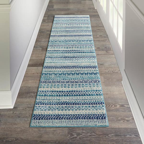 Passion Navy Blue 2 ft. x 6 ft. Geometric Contemporary Runner Area Rug