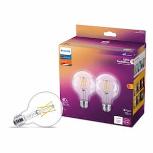 40-Watt Equivalent Ultra Definition G25 Clear Glass Dimmable E26 LED Light Bulb Soft White with Warm Glow 2700K (2-Pack)