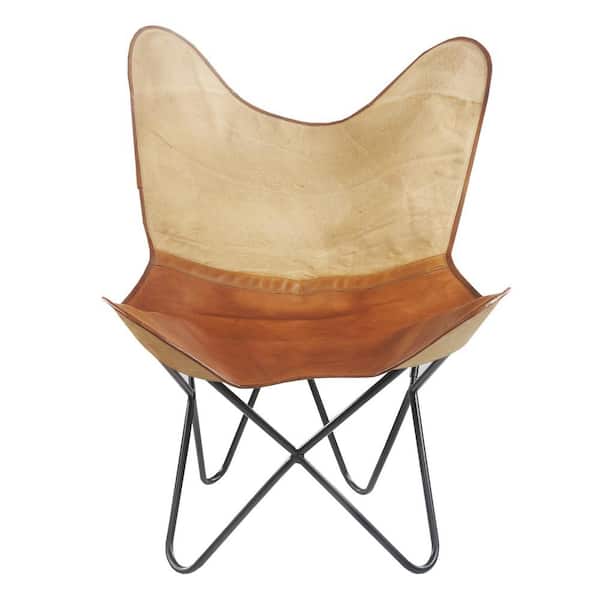 Unbranded Dual Tone Canvas Leather Cream / Brown Butterfly Chair