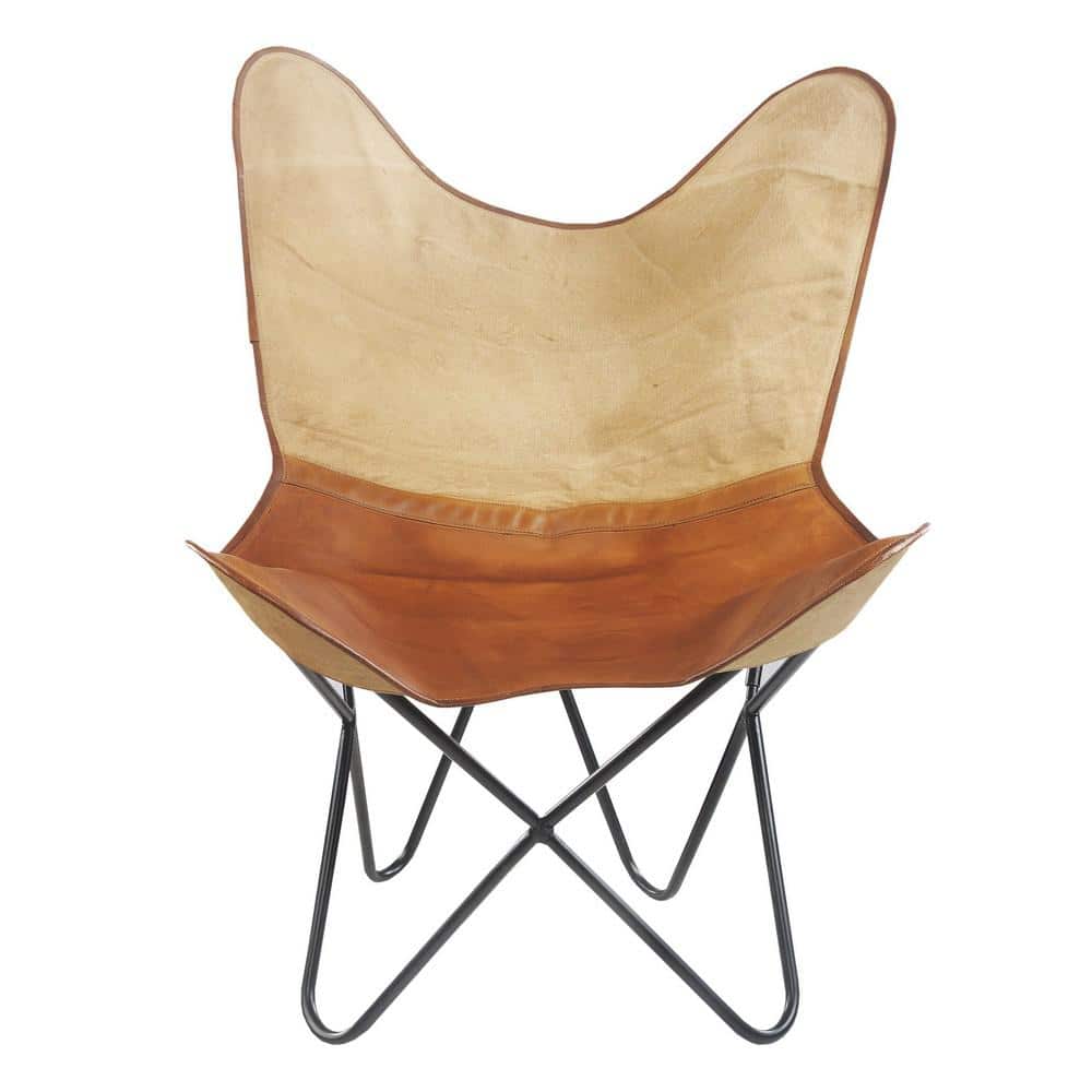Dual Tone Canvas Leather Cream / Brown Butterfly Chair