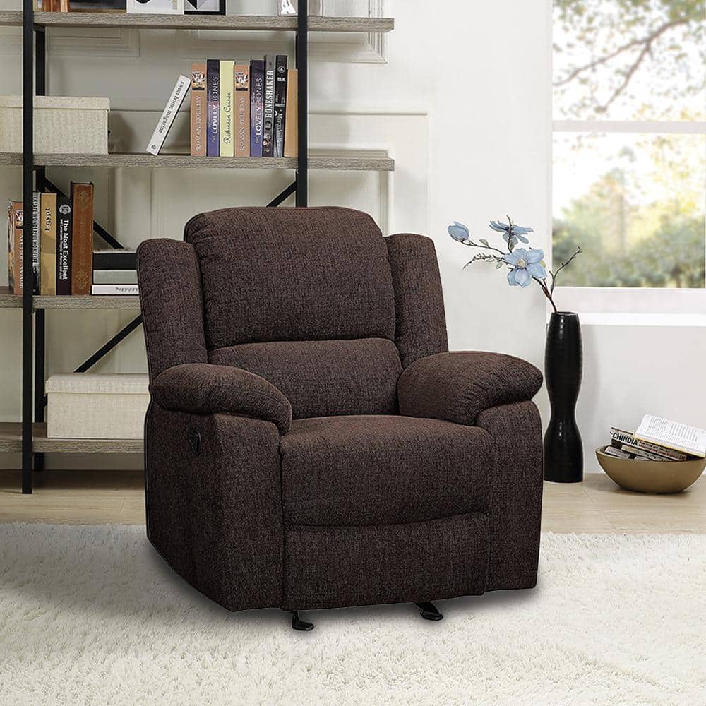 Brown Velvet Recliner with Wood Frame