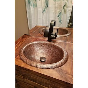 Self-Rimming Wide Rim Oval Hammered Copper Bathroom Sink in Oil Rubbed Bronze