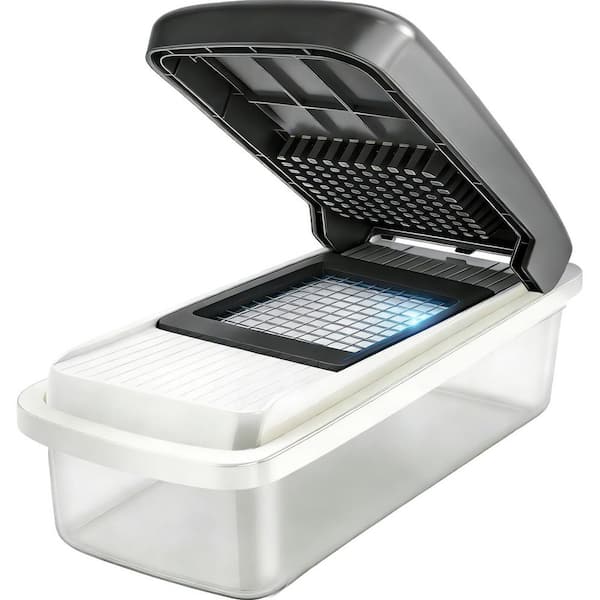 Vegetable Chopper and Mandoline Slicer with Container and Cheese Grater for Salad Food Preparation, White Grey (1-Pack)
