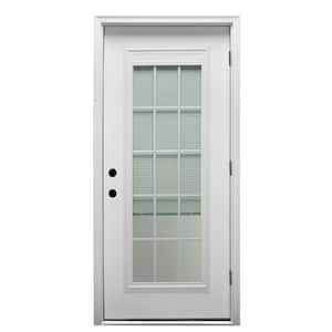 32 in. x 80 in. Internal Blinds/Grilles Left-Hand Outswing Full Lite Clear Primed Fiberglass Smooth Prehung Front Door