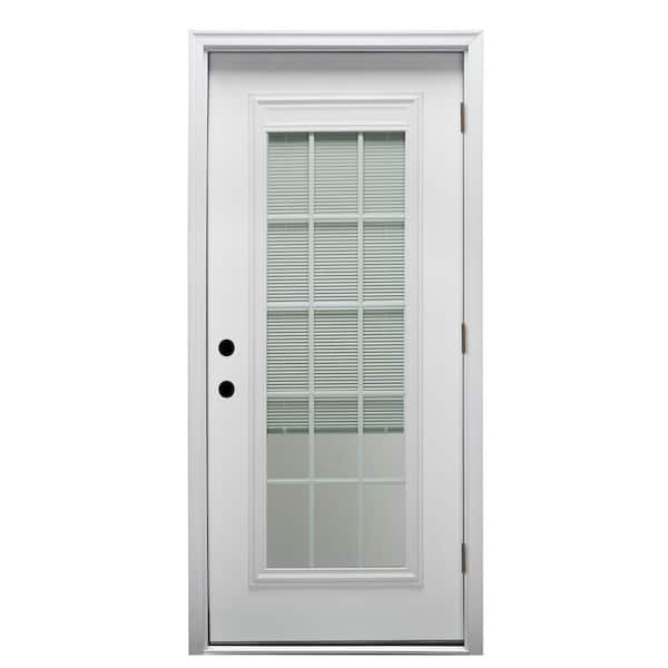 MMI DOOR 32 in. x 80 in. Internal Blinds/Grilles Left-Hand Outswing Full Lite Clear Primed Fiberglass Smooth Prehung Front Door