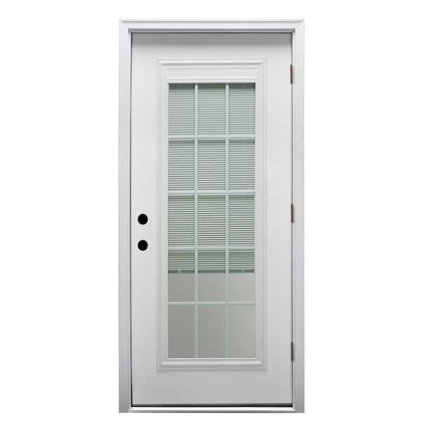 MMI Door 36 in. x 80 in. Internal Blinds/Grilles Left-Hand Outswing Full Lite Clear Primed Fiberglass Smooth Prehung Front Door