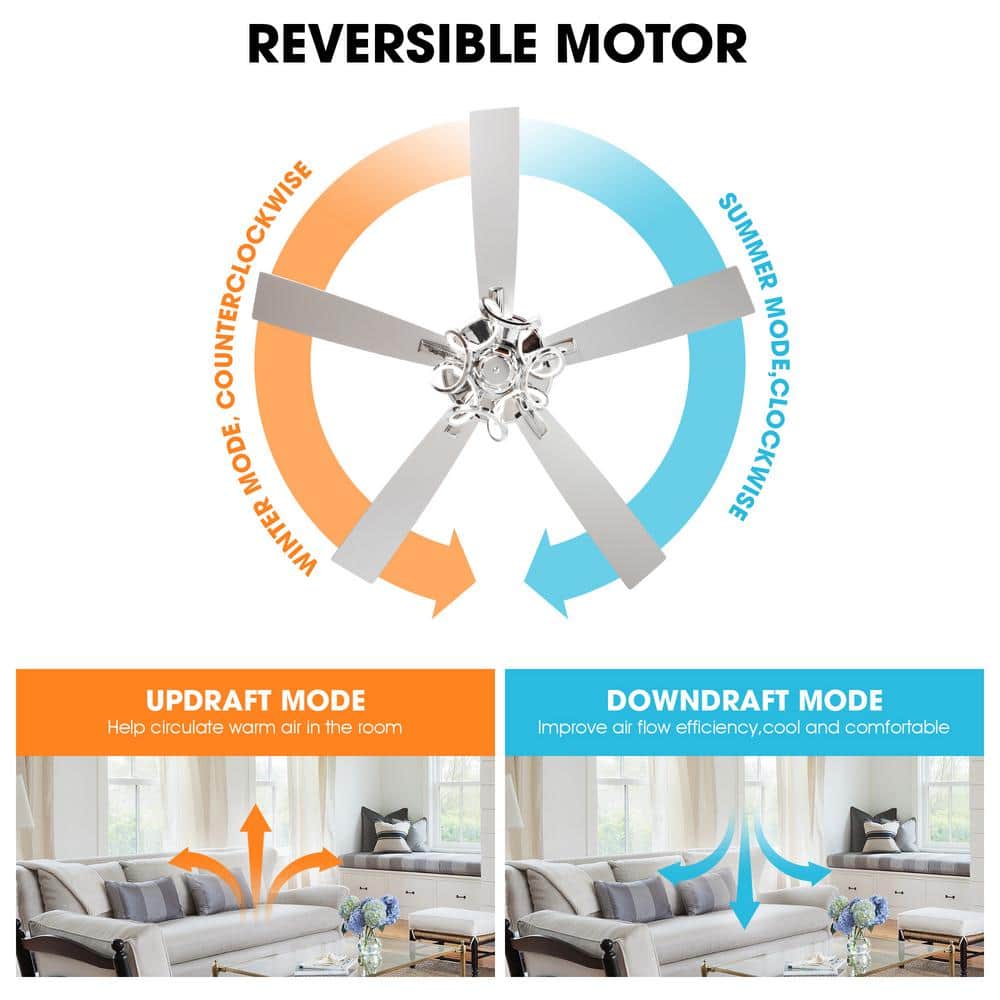52'' Chrome Ceiling Fan with LED Light and Remote