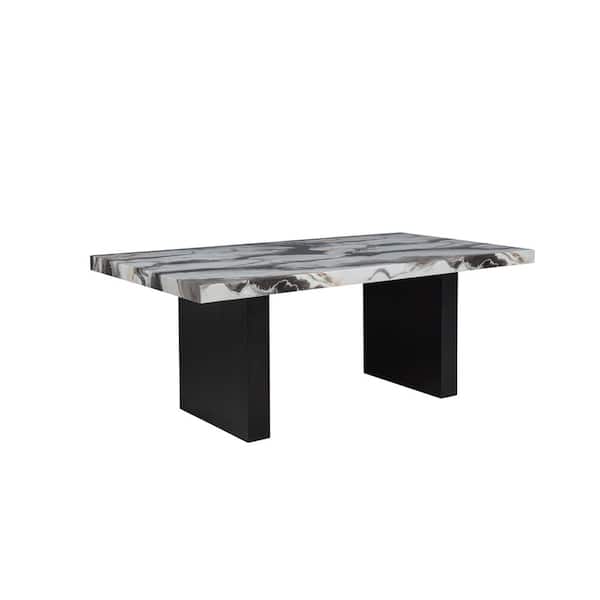 Marbella Charcoal Lava/Black Faux Marble Top 78 in. W Double Pedestal Dining Table (Seats 8)