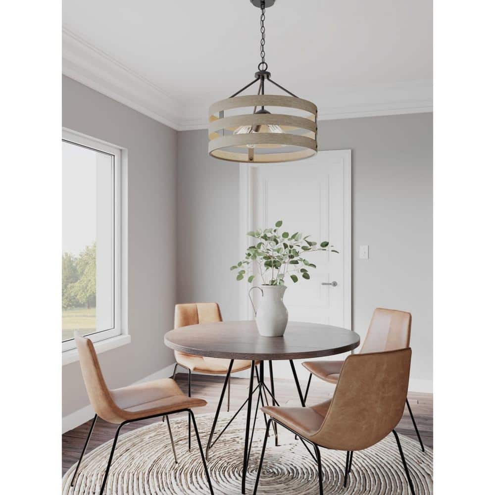 Gulliver Coastal 4-Light Pendant in Graphite with Wood-Grain Accents