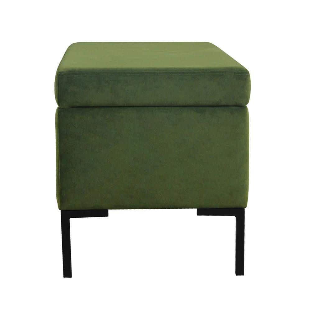 Green Velvet Storage Bench with Black Metal Legs