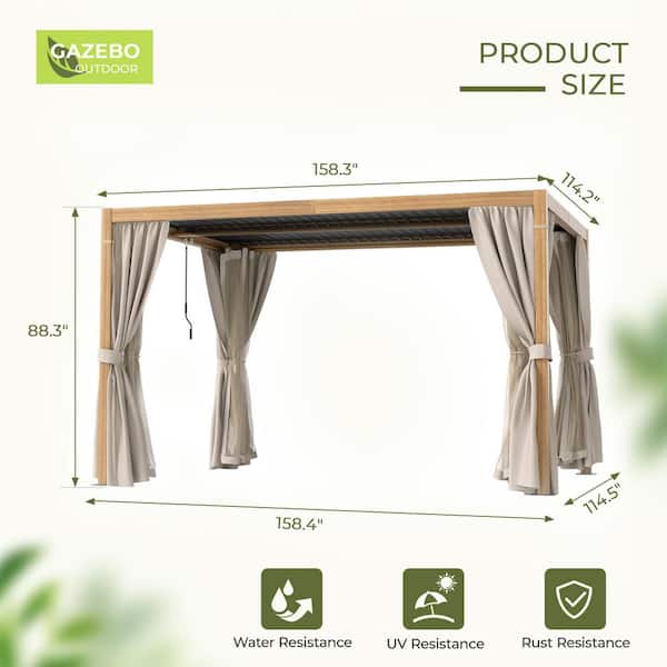 EGEIROSLIFE 10 ft. x 13 ft. Wood Grain Aluminum Louvered Pergola