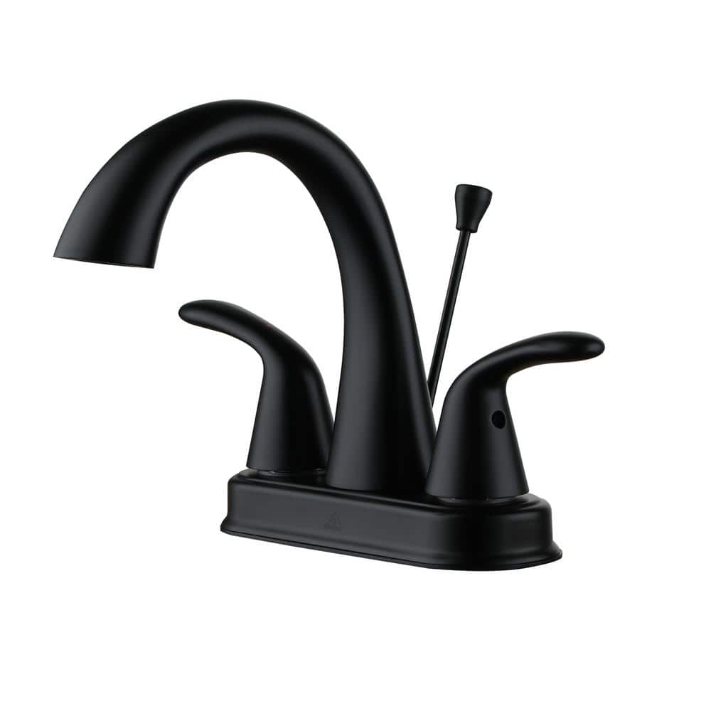 Matte Black Double Handle Bathroom Faucet with Drain Assembly