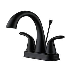 4 in. Center Set Double Handle Bathroom Faucet with Pop-up Drain in Matte Black