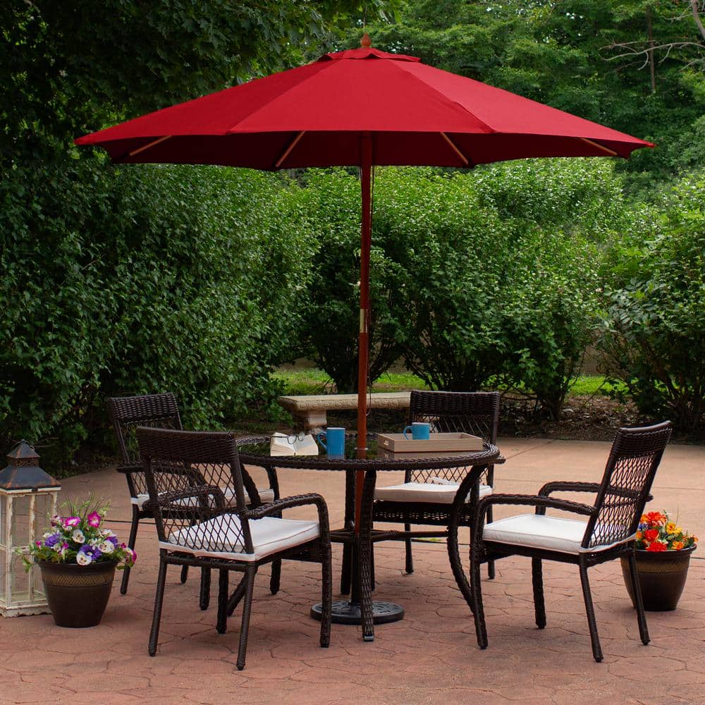 Red 9ft Octagon Outdoor Market Umbrella with Wooden Pole