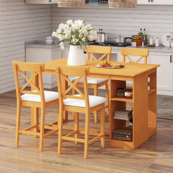 5-Piece Farmhouse Brown Wood Top Dining Room Set, 4-Seats