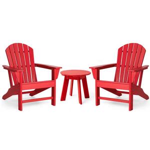 Red 3-Piece Outdoor Patio HDPE Plastic Adirondack Chair and Side Table Set