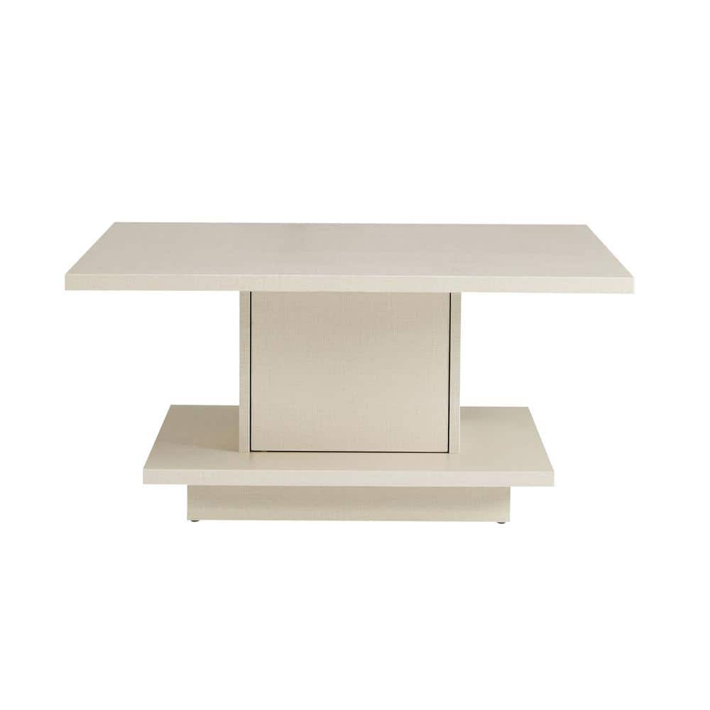 Cream Weave Square Wood Coffee Table with Hidden Storage
