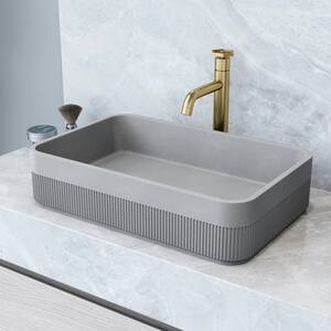 Cypress Modern Gray Concreto Stone 21 in. L x 14 in. W x 5 in. H Rectangular Fluted Bathroom Vessel Sink