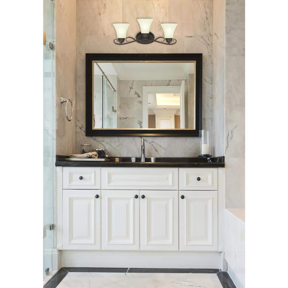 Elegant Bronze Vanity Wall Fixture with Frosted Glass Shades