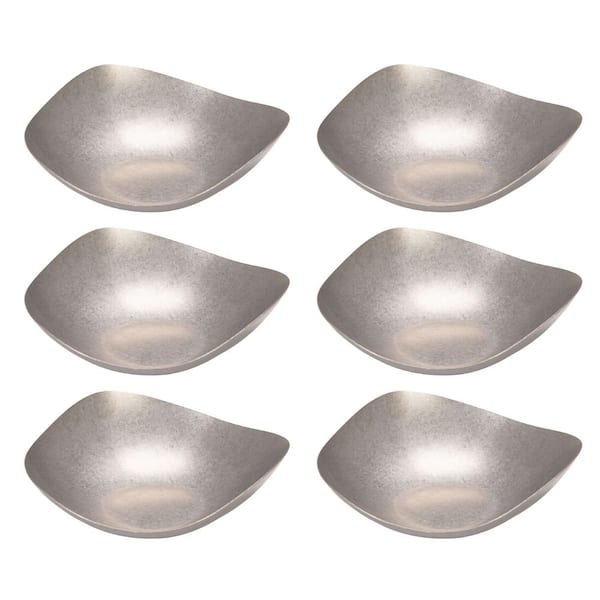 6.3 in. Silver Stainless Steel Organic‑Shaped Platters (Set of 6)