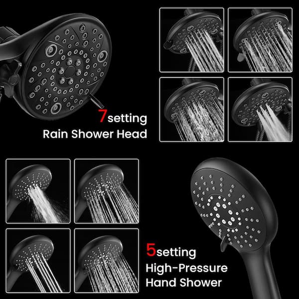 12-Spray 8 in. Dual Tub Wall Mount Fixed and Handheld Shower Head in Matte Black