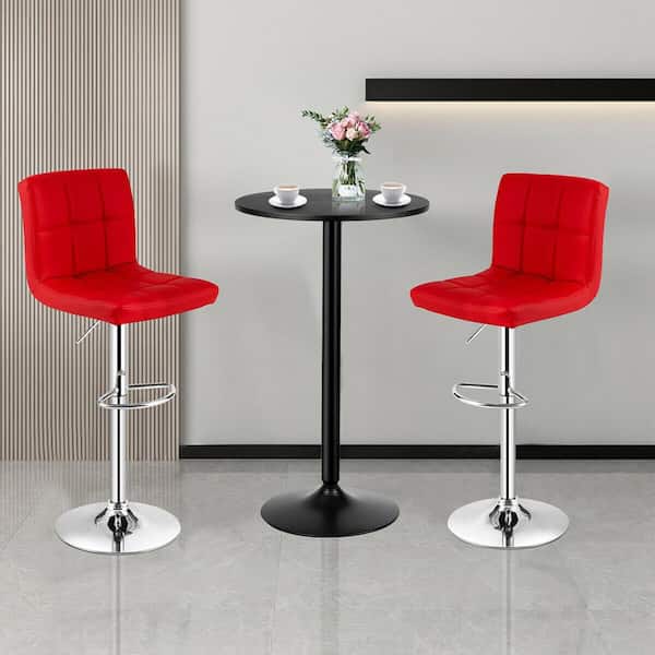 24 in. Round Bar Table and 2-Adjustable Bar Stools Red Pub Table Set (3-Pieces)