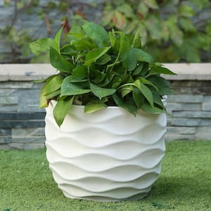 White Wavy Design MgO Planter Large