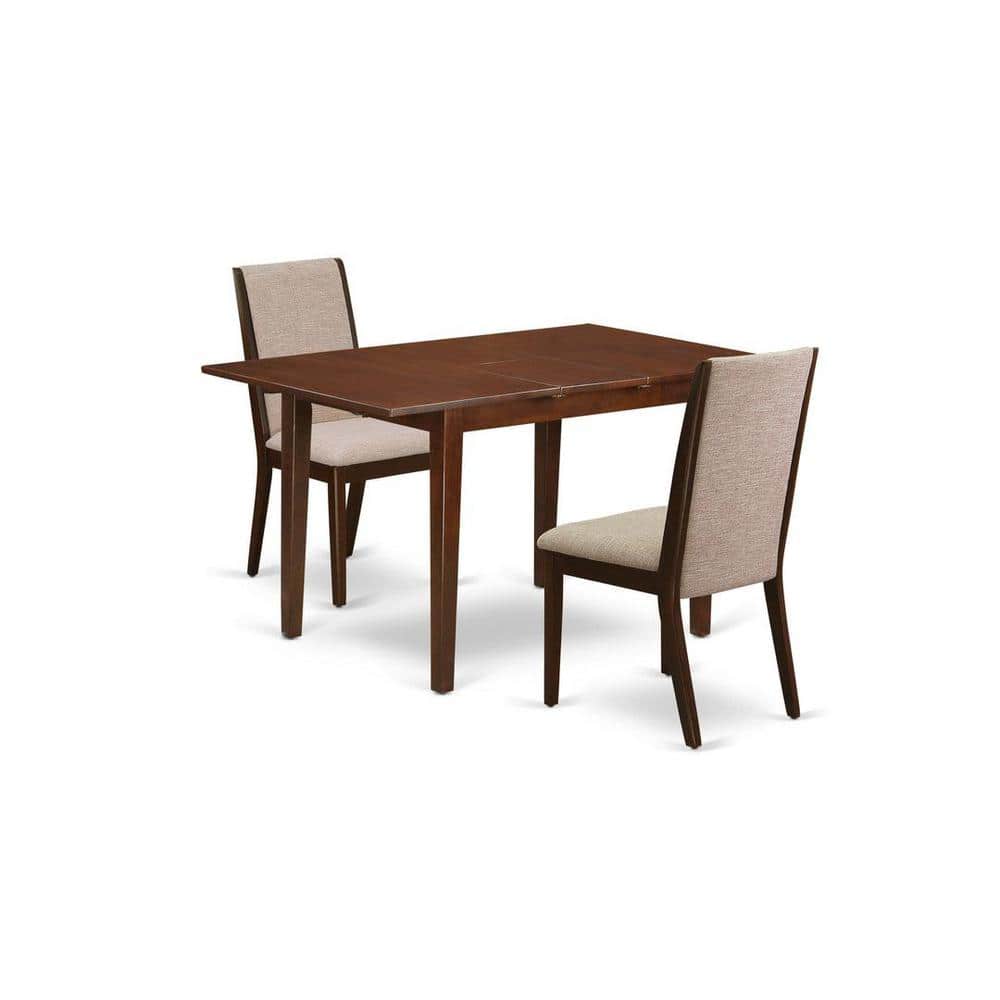 3-Piece Mahogany Finish Rectangular Solid Wood Top With Butterfly Leaf Dining Table Set
