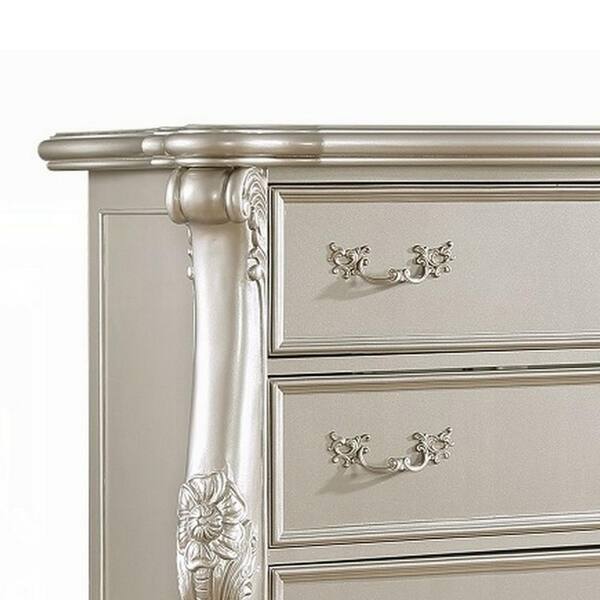 Bowe Tall Dresser Chest, 5 Drawer, Scrolled Champagne Gold Wood Finish