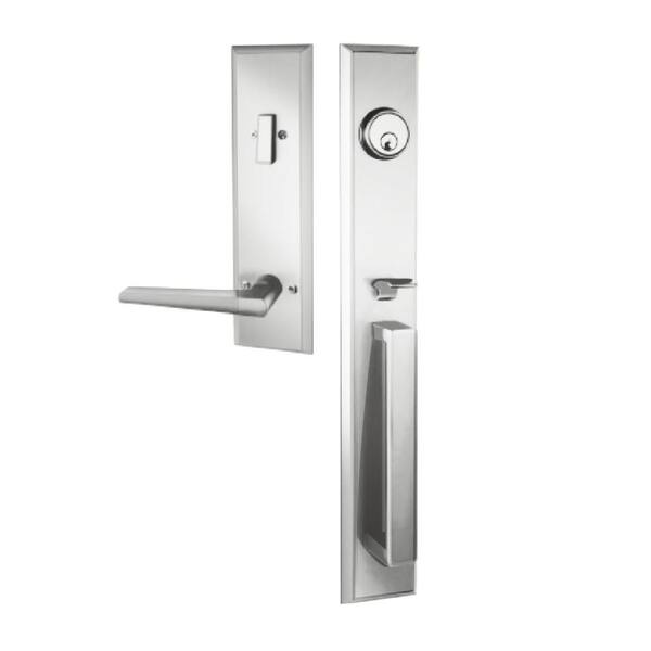 Regency 68 in. x 96 in. 5L Modern Frosted Glass RHIS Onyx Fiberglass Prehung Front Door w/Dbl 14 in. SL_8011 NKL Lockset