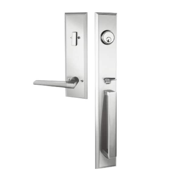 Regency 72 in. x 96 in. 5L Modern Frosted Glass RHIS Onyx Fiberglass Prehung Front Door w/Dbl 16 in. SL_8011 NKL Lockset